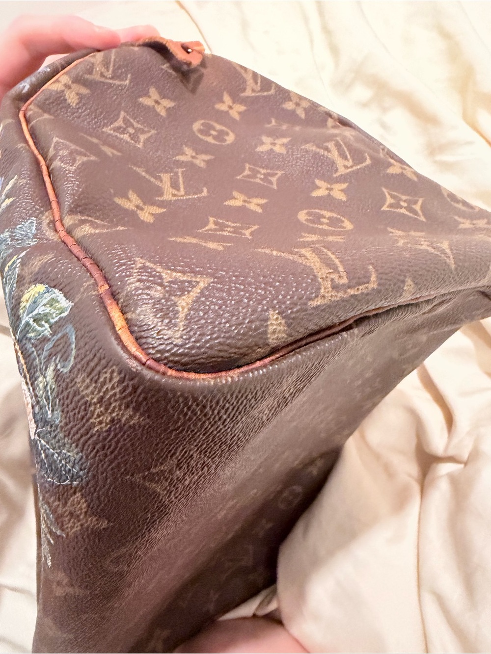 Hand Painted Louis Vuitton Speedy 30 with Celestial Floral Butterfly Moth Motif - Picture 7 of 12
